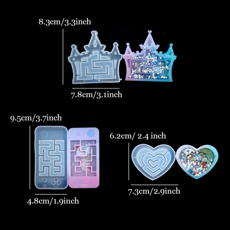 iSuperb 7 pcs Resin Shaker Molds Creative Maze Resin Molds Quicksand Silicone Drink Bottle Heart Shaped Casting with 60 Beads for Art Craft DIY (7 Molds+ 60 Beads) - Image 3